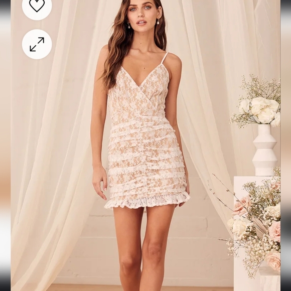 Lulus White Lace Ruched Mini dress - Picture 2 of 11
